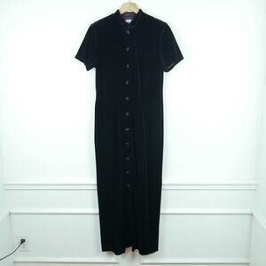 Vintage‎ 8 Maxi Dress 90s Purple Velvet Whimsigoth Mandarin Collar Y2K Grunge